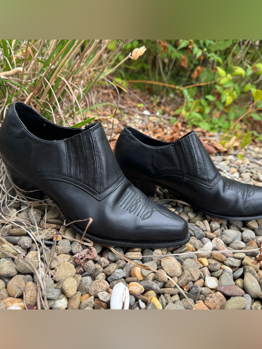 Vintage Durango Black Leather Western Ankle Booties Pointed Toe Rockabilly 8M